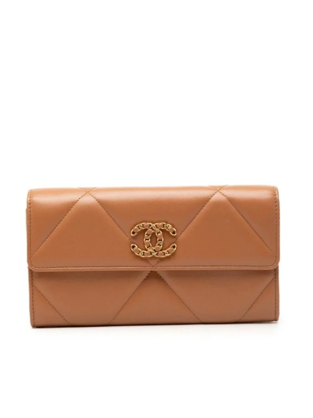 Chanel CC Logo 19 Didznoff Quilted Wallet Brown Lambskin